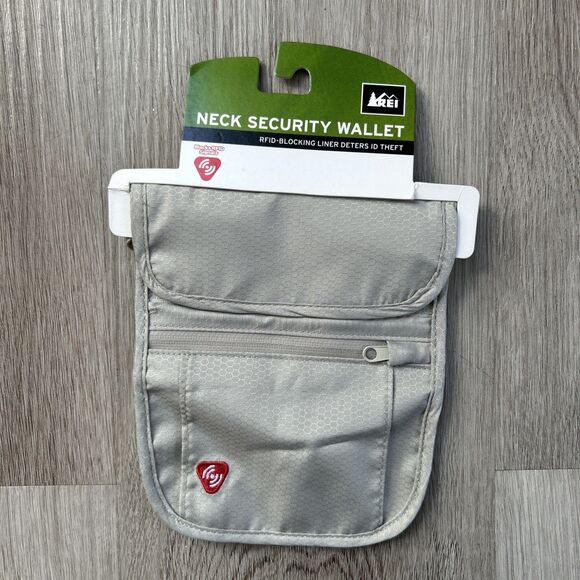 REI Handbags - REI Travel Neck Wallet RFID Passport Holder 7" Taupe Security Zipper Pockets